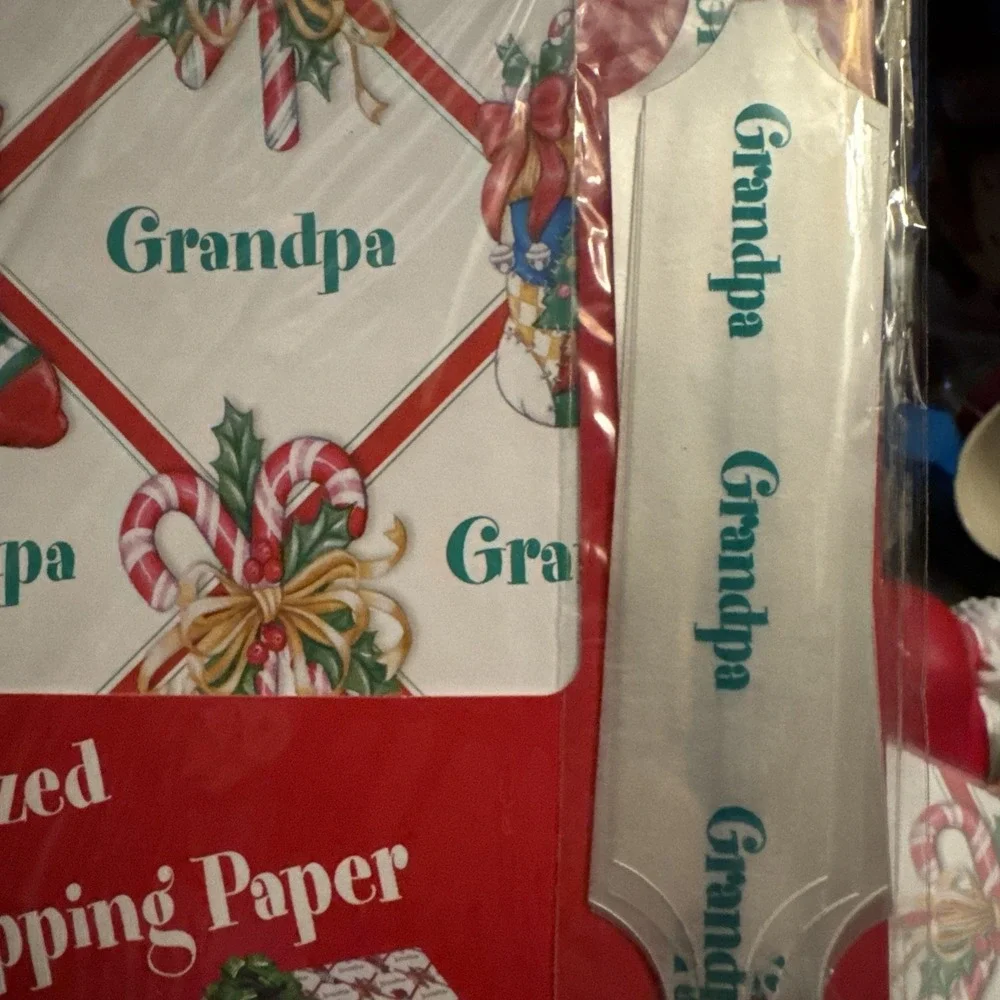 Set Of 3 VTG Christmas HOLIDAY GIFT Wrapping Paper‎ & Pull Bow GRANDPA Stravina